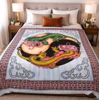 Tagesdecke XL Yin Yang Drachen bunt Baumwolle  Drache