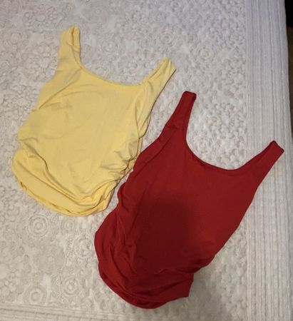 Sommertop, neuwertig, gelb und rot, Gr. M/L Stretchstoff