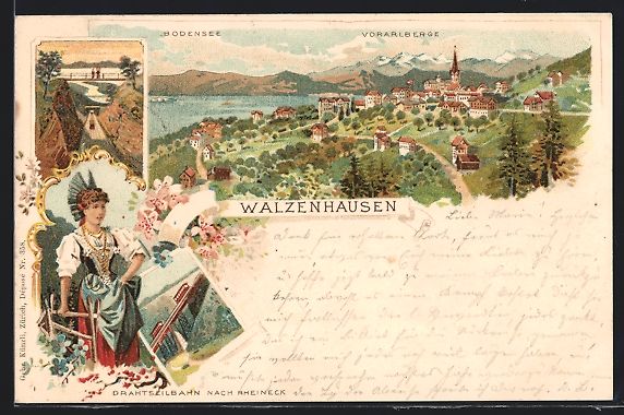 Cartoline postali: Litho Walzenhausen, Drahtseilbahn nach R – Usato da Berlin venduto da bartko-reher