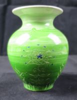 Grüne Keramik Vase, handbemalt