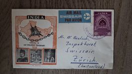 1957 FDC Indien als Flugbrief an Inspektorat Swissair
