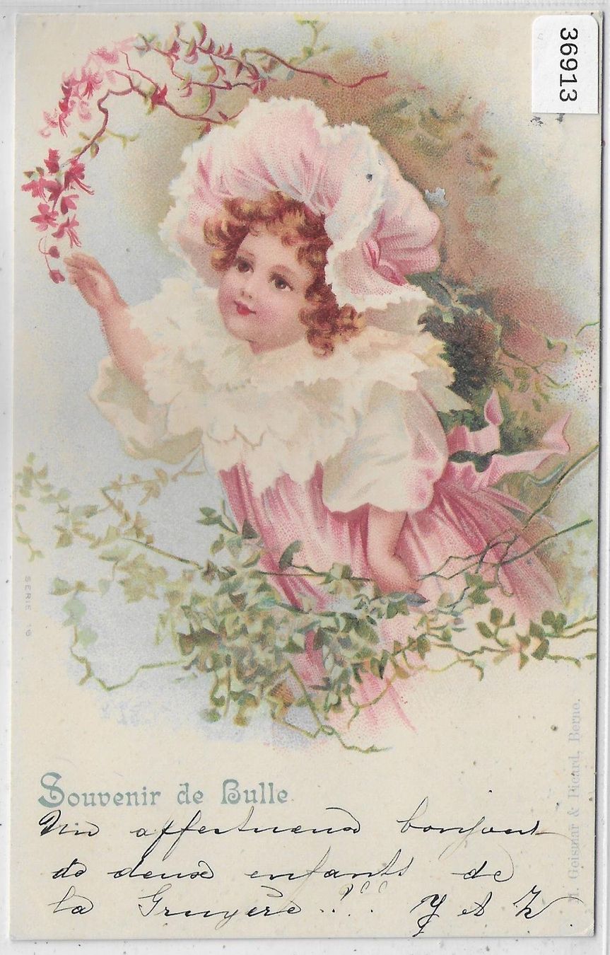 Ansichtskarten: Souvenir de Bulle - Mädchen - Litho 1899 – Gebraucht aus Ettingen von Kartenplanet
