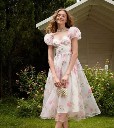 🌸 🫖 Bridgerton Vibes Sommerliches Kleid Blumen Gr S