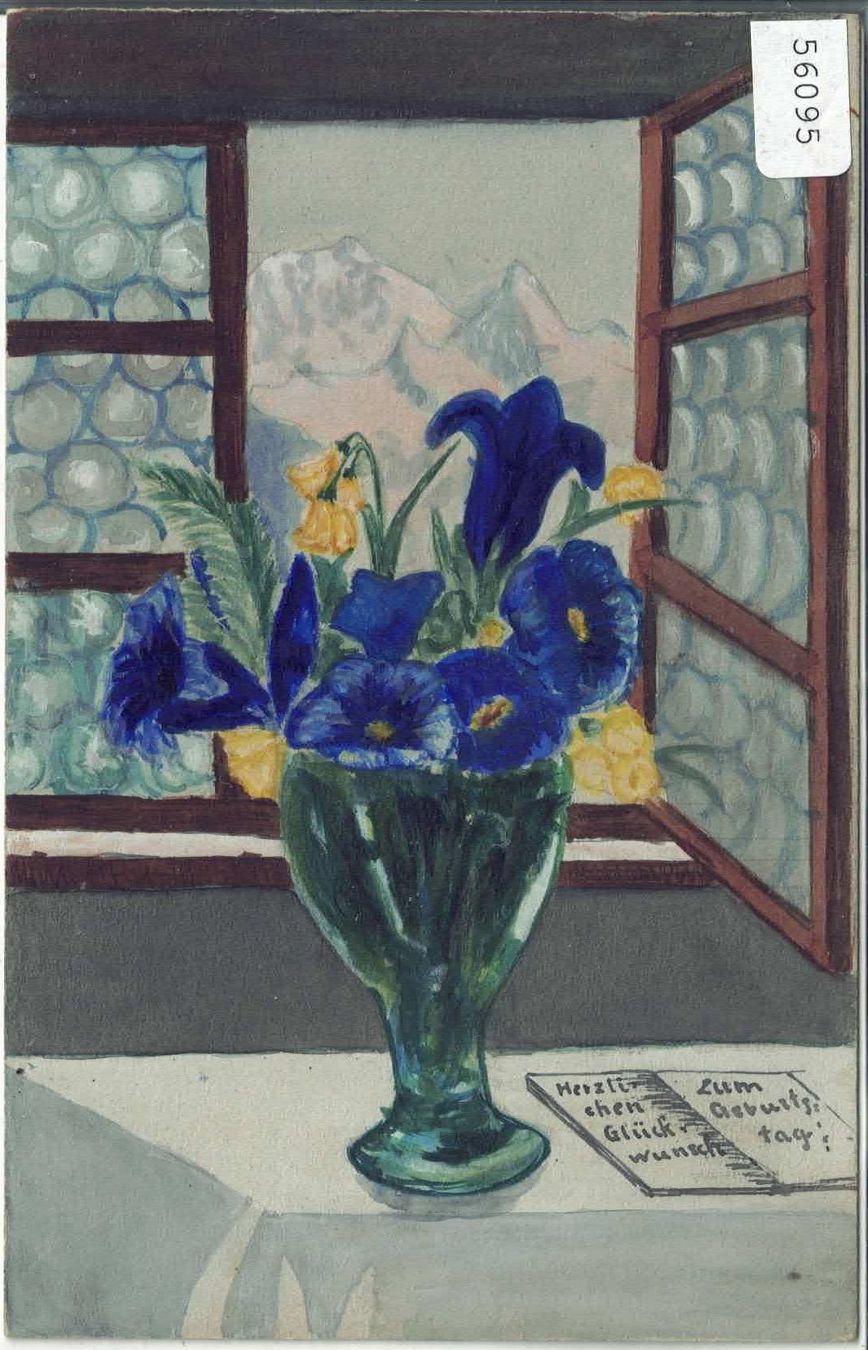 Cartoline postali: Blumengruss - Enzian in Vase- Handgemalt – Usato da Ettingen venduto da Kartenplanet