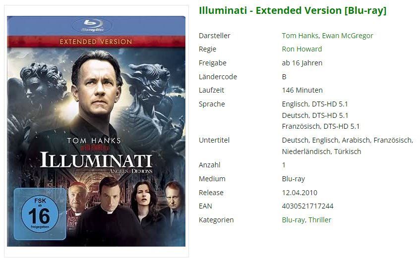 Tutti i DVDs: Illuminati - Extended Version (Bluray) – Usato da Buchrain venduto da Sssschaller