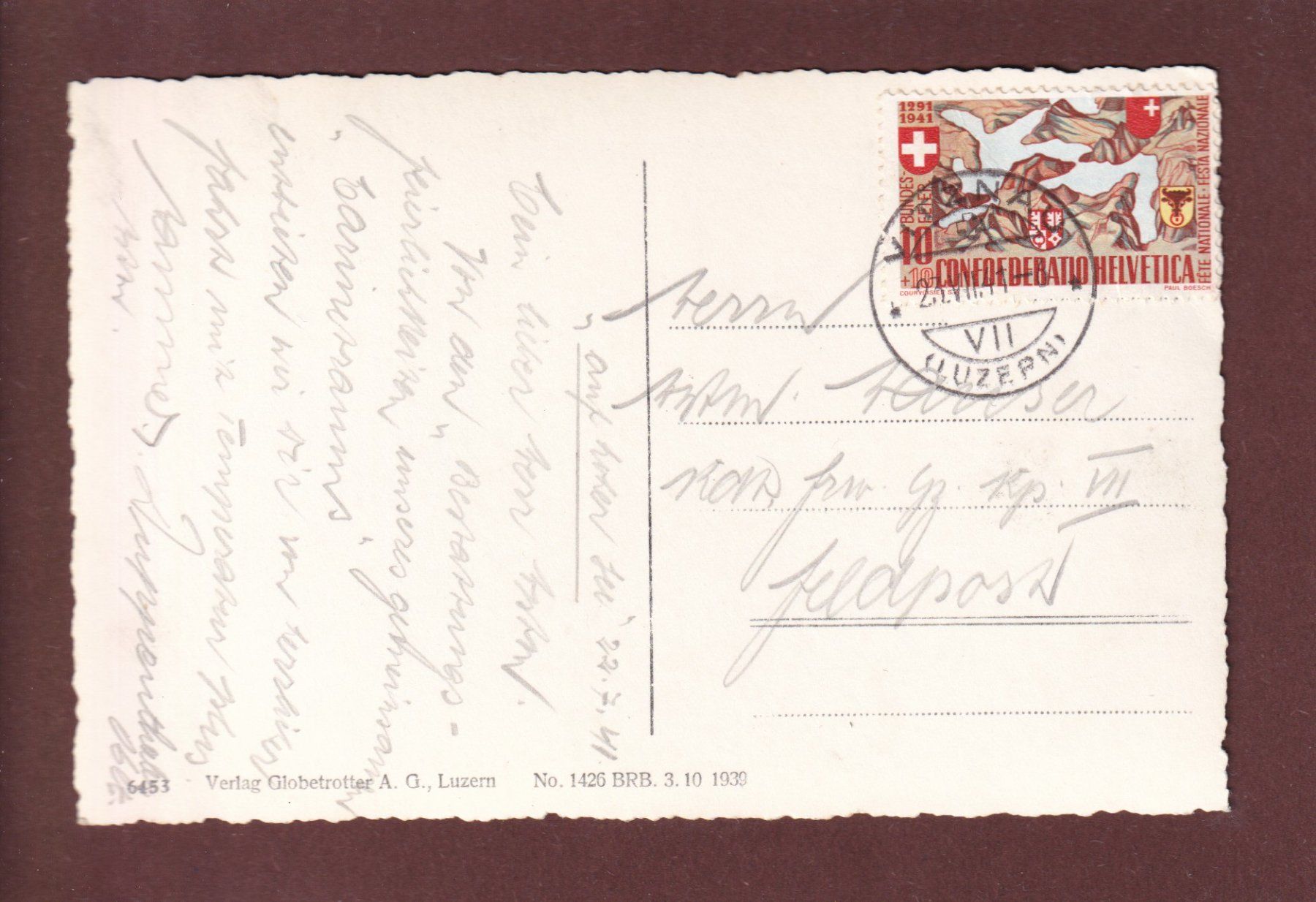 Cartoline postali: VITZNAU -Ferienheim des SMUV - 1941 – Usato da Pully venduto da nicecards-shop 1