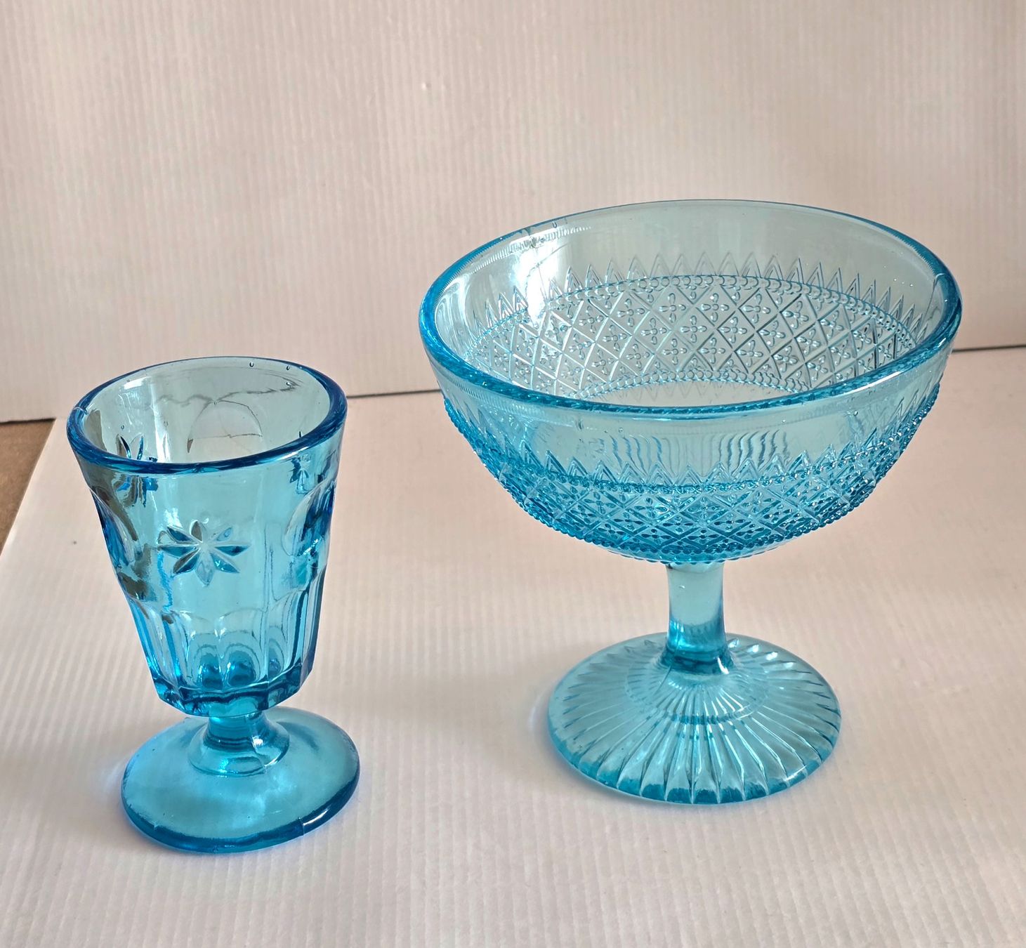 Bicchieri: 2 antike Glasgefässe, ca 1900 - 1920 in blau – Usato da Rheinau venduto da MakalekaAloha 6