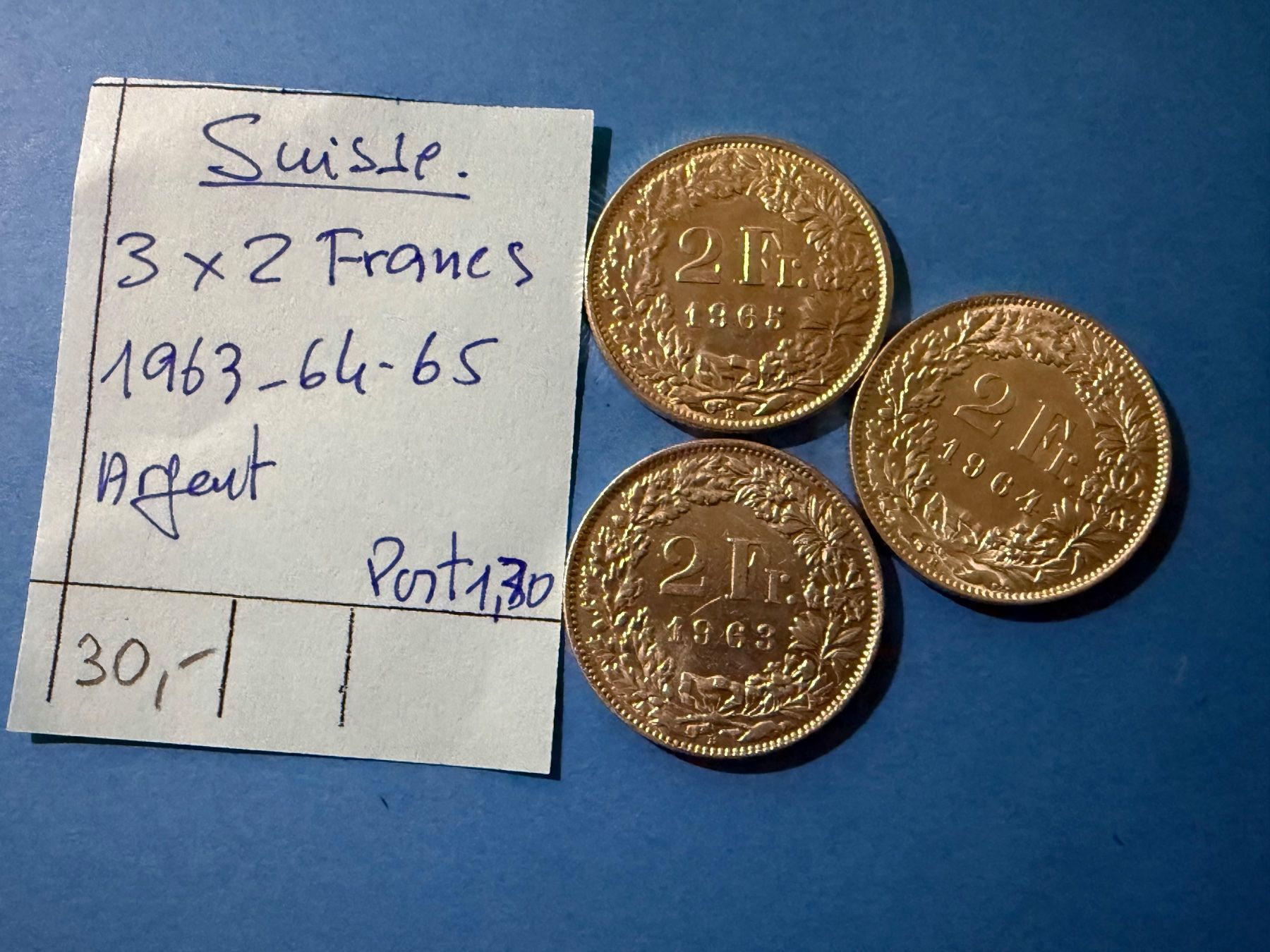 Alle Münzen: SUISSE : 3 X 2 FRANCS 1963-64-65 – Gebraucht aus genève von GEnumist