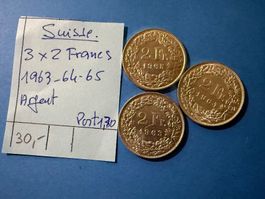 SUISSE : 3 X 2 FRANCS 1963-64-65