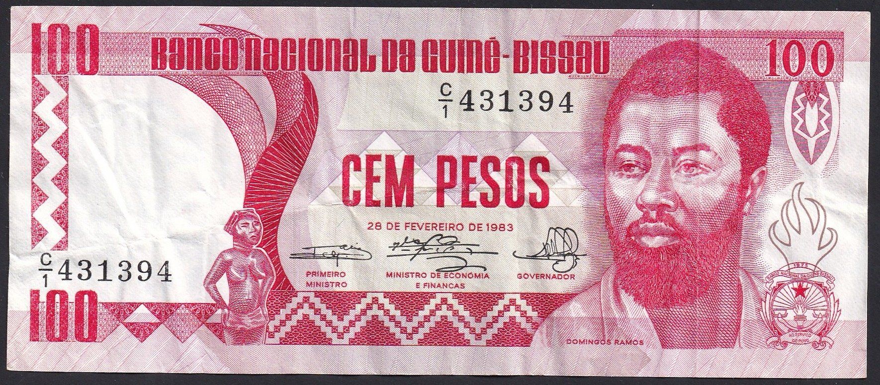 Banconote: Guinea Bissau 100 Pesos 1983 selten – Usato da Brugg AG venduto da banknoten_muesli