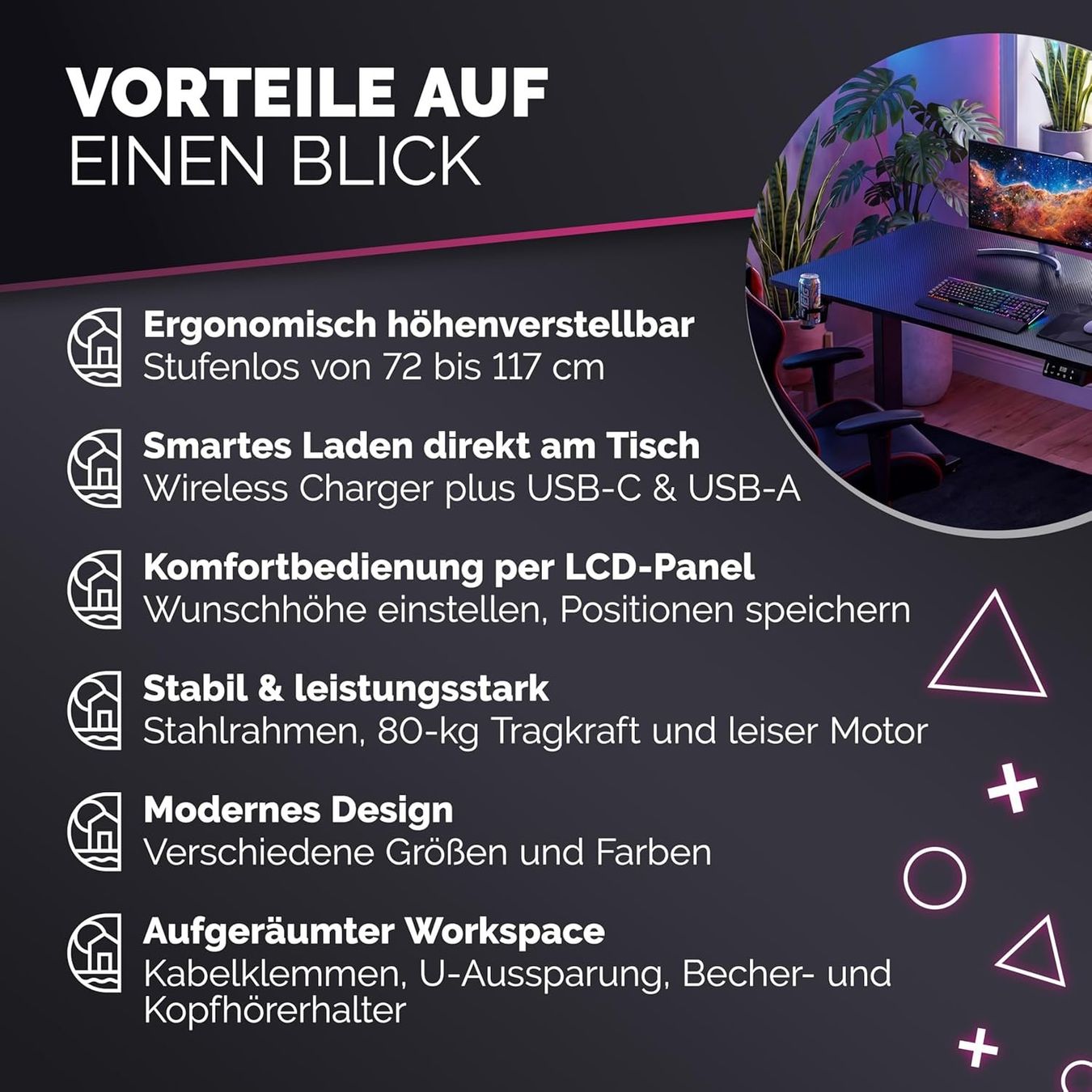 Scrivanie: Gaming Schreibtisch elektrisch 120x60 USB Memory Carbon – Nuovo e nell'imballaggio originale da Bremgarten b. Bern venduto da Meeegasales60 7