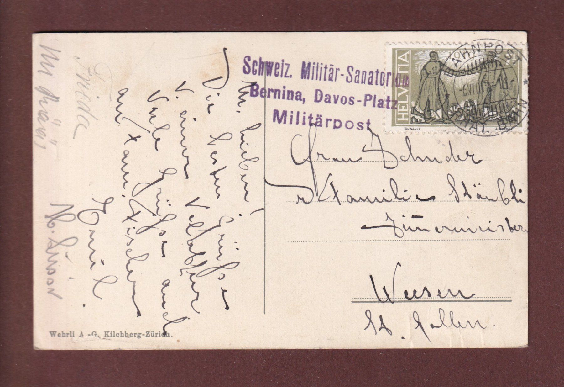 Cartoline postali: DAVOS gegen die Schatzalp - 1919 – Usato da Pully venduto da nicecards 1