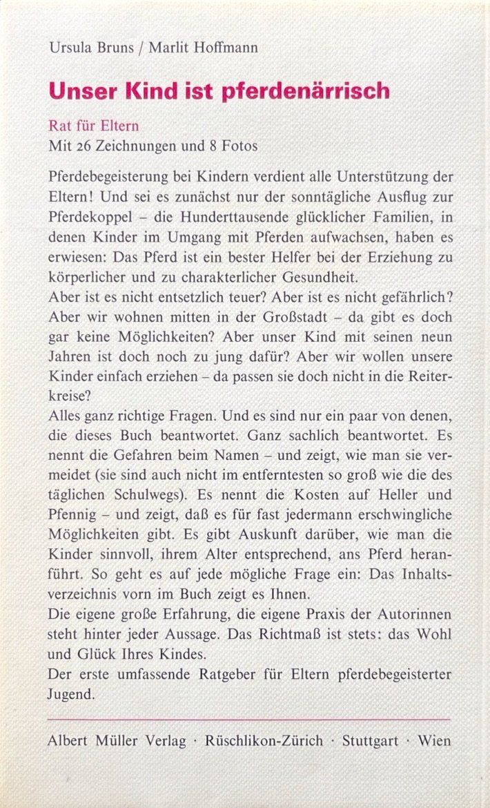 Bücher: Bruns Ursula, Unser Kind ist pferdenärrisch – Neu (gemäss Beschreibung) aus Sarnen von Livres 1