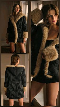 ✨ MOTF Couture Stepp-Mantel - XS - Schwarz mit Fellbesatz