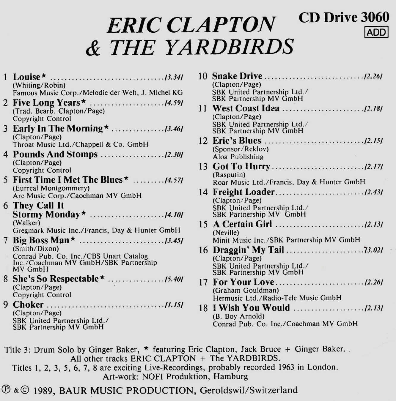 CDs: Eric Clapton & THE YARDBIRDS Psychedelic Rock Blues CD – D'occasion à Kandergrund par Sososo 3