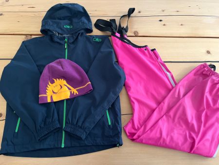 Reima Regenhose & CMP Regen- Jacke 128/134 & Merino Mütze