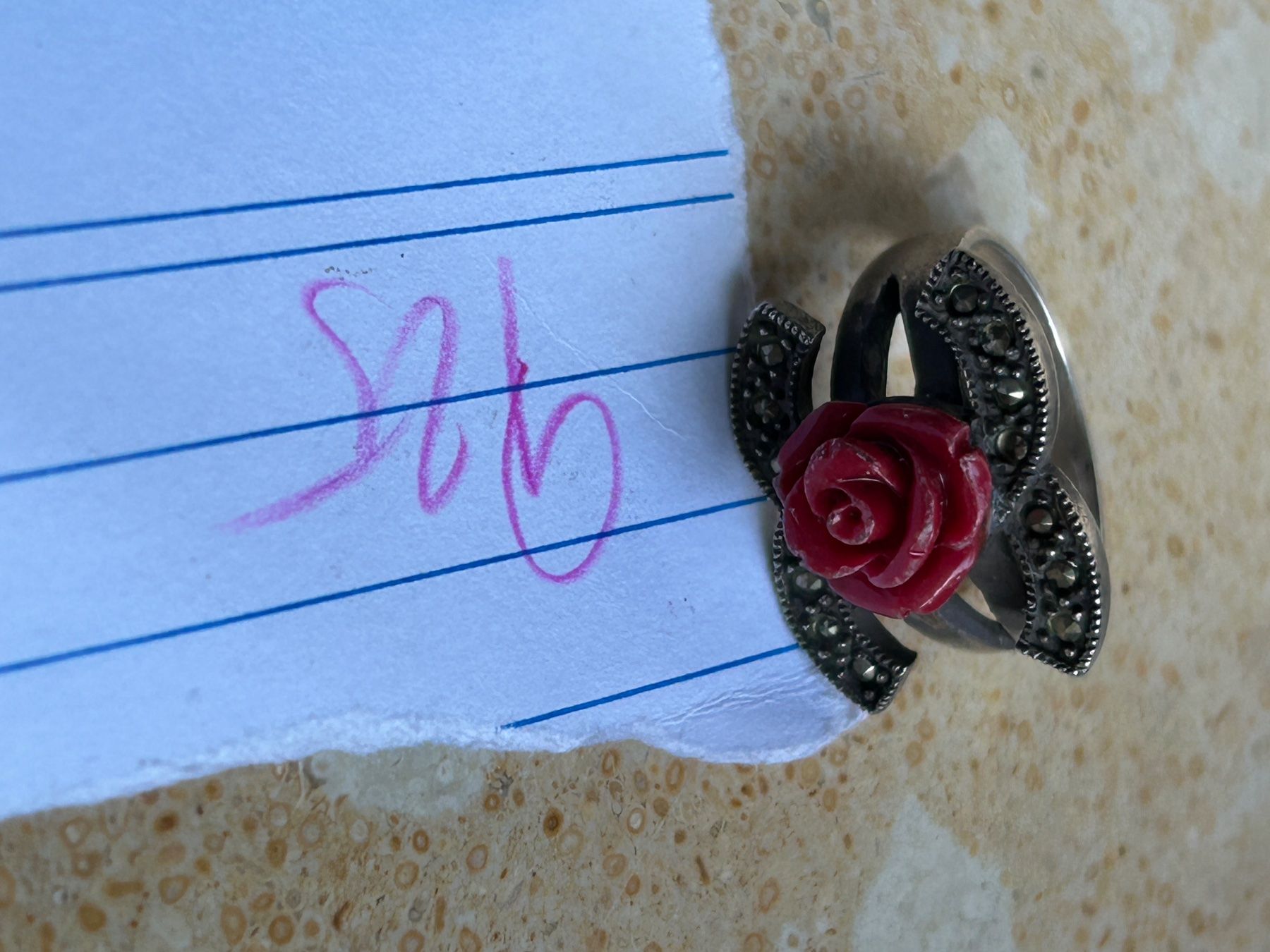 Bagues: Silberring mit roter Rose und Markasiten Gr. 58 – D'occasion à Dittingen par Bellevista 4