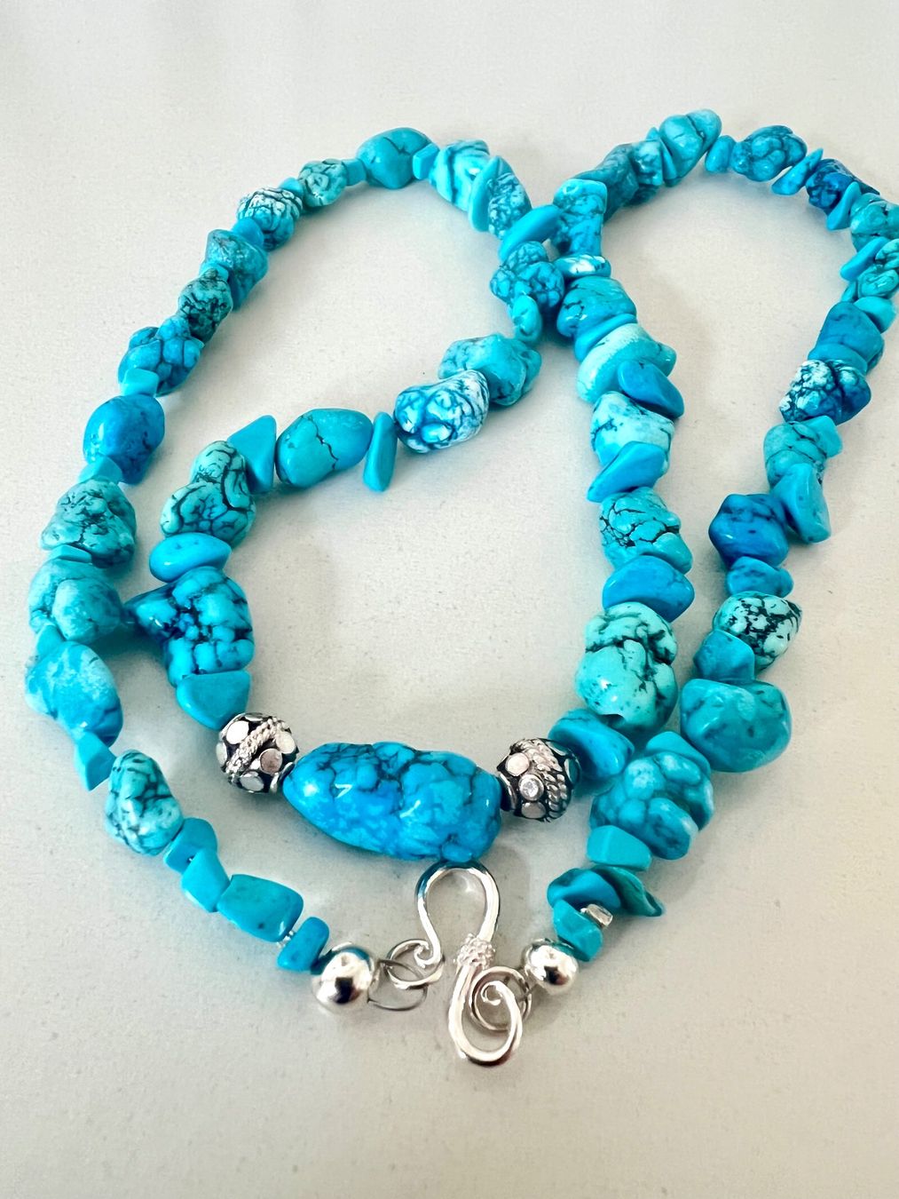 Catenine: Boho Türkis Nugget Collier Silber 925 56cm Meeresblau – Nuovo (secondo la descrizione) da Ruswil venduto da artbyhand 7