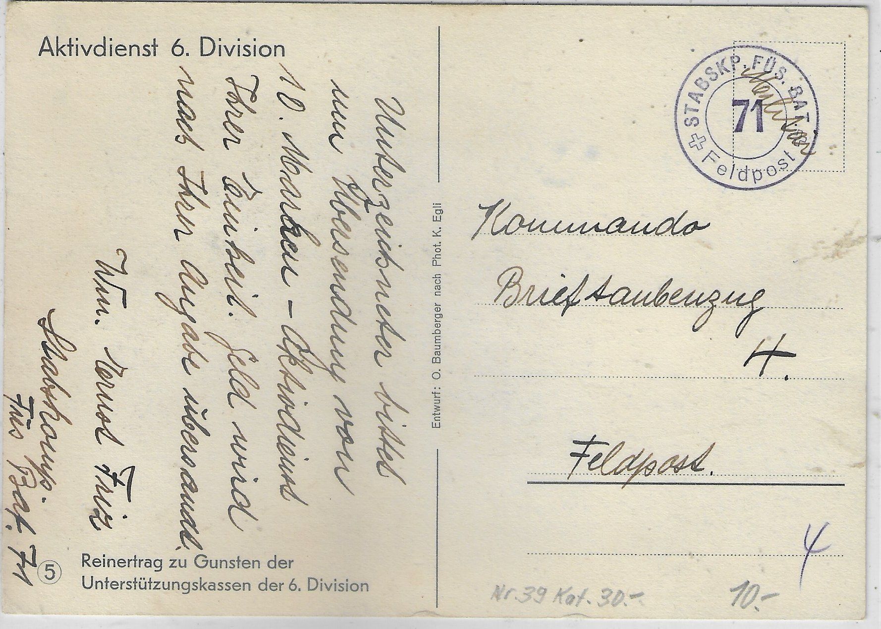 Cartoline postali: Aktivdienst 6. Division - Armee Suisse – Usato da Ettingen venduto da Kartenplanet 1