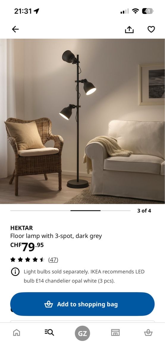 Ikea Lampade: Stehlampe IKEA Hektar 3-Spot, dunkelgrau – Usato da Bern venduto da Binjip 3