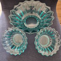 3er Set Glas Schüsseln Türkis Vintage Deko 25/12 cm