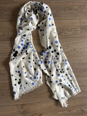 Foulard 100% Laine motif pois bleu gris noir neuf