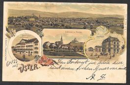 Uster farbige Lithografie 4 Bilder mit Gasthaus Sternen