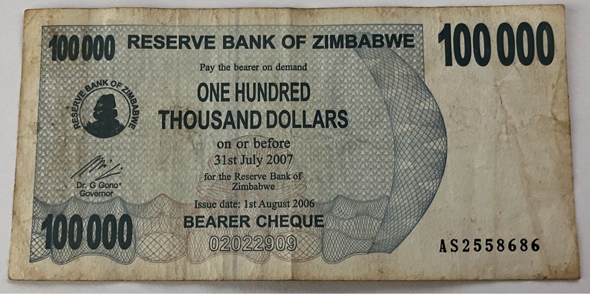 Banconote: Zimbabwe 100‘000 Dollars 2007 – Usato da Algetshausen venduto da Carrhard