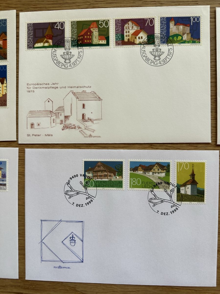Alle Briefmarken: Liechtenstein - 7x  BAUTEN FDC‘s – Gebraucht aus Schmitten / FR von Samsara169 3