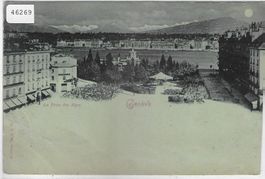 Geneve - Le Place des Alpes - Mondschein-Litho