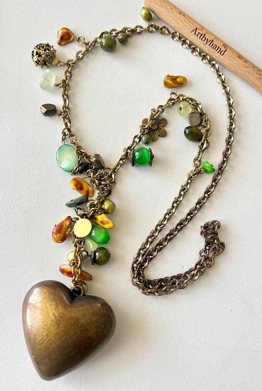 Catenine: Boho Statement-Kette XXL Herzanhänger Perlmutt & Echt-Perlen – Usato da Ruswil venduto da artbyhand 7