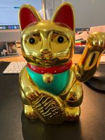 Goldene Glückskatze, Winkekatze, Sammlerstück, neuwertig