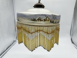 Vintage Winter Scene Beaded Glass Ceiling Light Fixture
