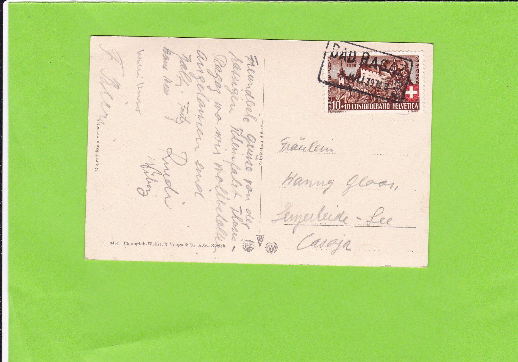 Cartoline postali: Bad Ragaz und Alvier---1939 – Usato da St. Peterzell venduto da neckertal 1