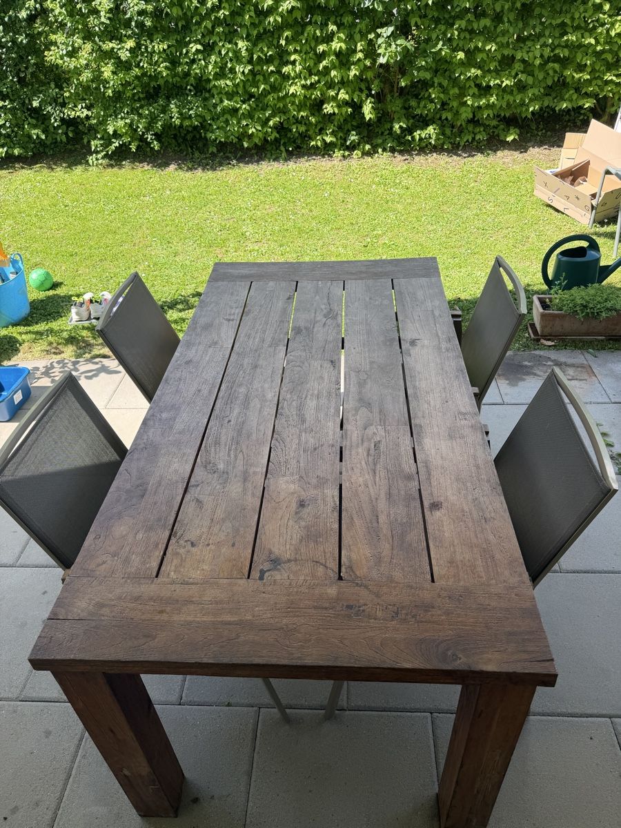 Interio Set di tavolo e panche: Gartentisch aus Teak-Holz mit 4 Stühlen – Usato da Zürich venduto da TBR22 1