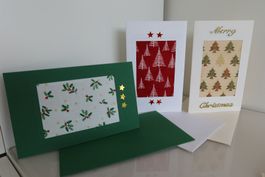 Set: 3 Weihnachtskarten mit Stoff (Doppelkarten/Kuverts)