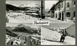 AK sw Pontresina GR 4- fach Mehrbild, Winter ©Flury ≈ 1957 