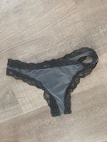 Damen Tanga grau mit schwarzer Spitze 