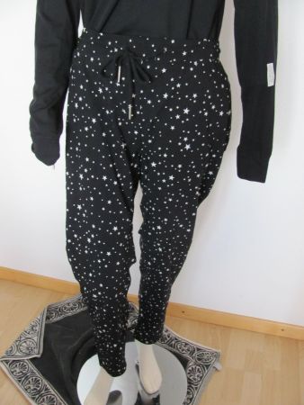 Schwarze Hose mit Sternenmuster, Grösse 48, bequem!
