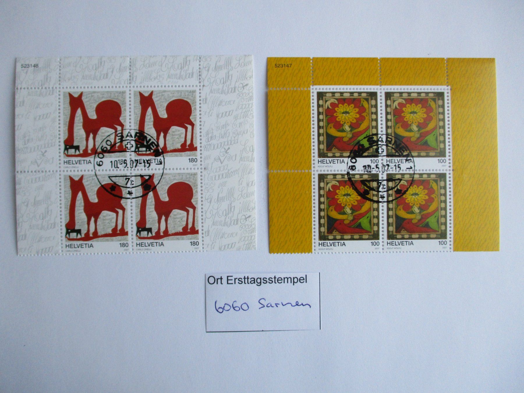 Alle Briefmarken: Viererblock mit Ort Ersttagsstempel 6060 Sarnen – Gebraucht aus Langnau b. Reiden von Aktuell88