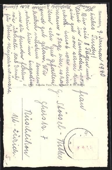 Cartoline postali: Samaden, Strassenpartie mit Blick zur Ki – Usato da Berlin venduto da bartko-reher 1