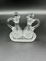 Antique Cruet Crystal Oil & Vinegar Set with Tray