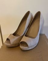 Pumps beige Grösse 38 Plateauabsatz Peep Toe Veloursleder