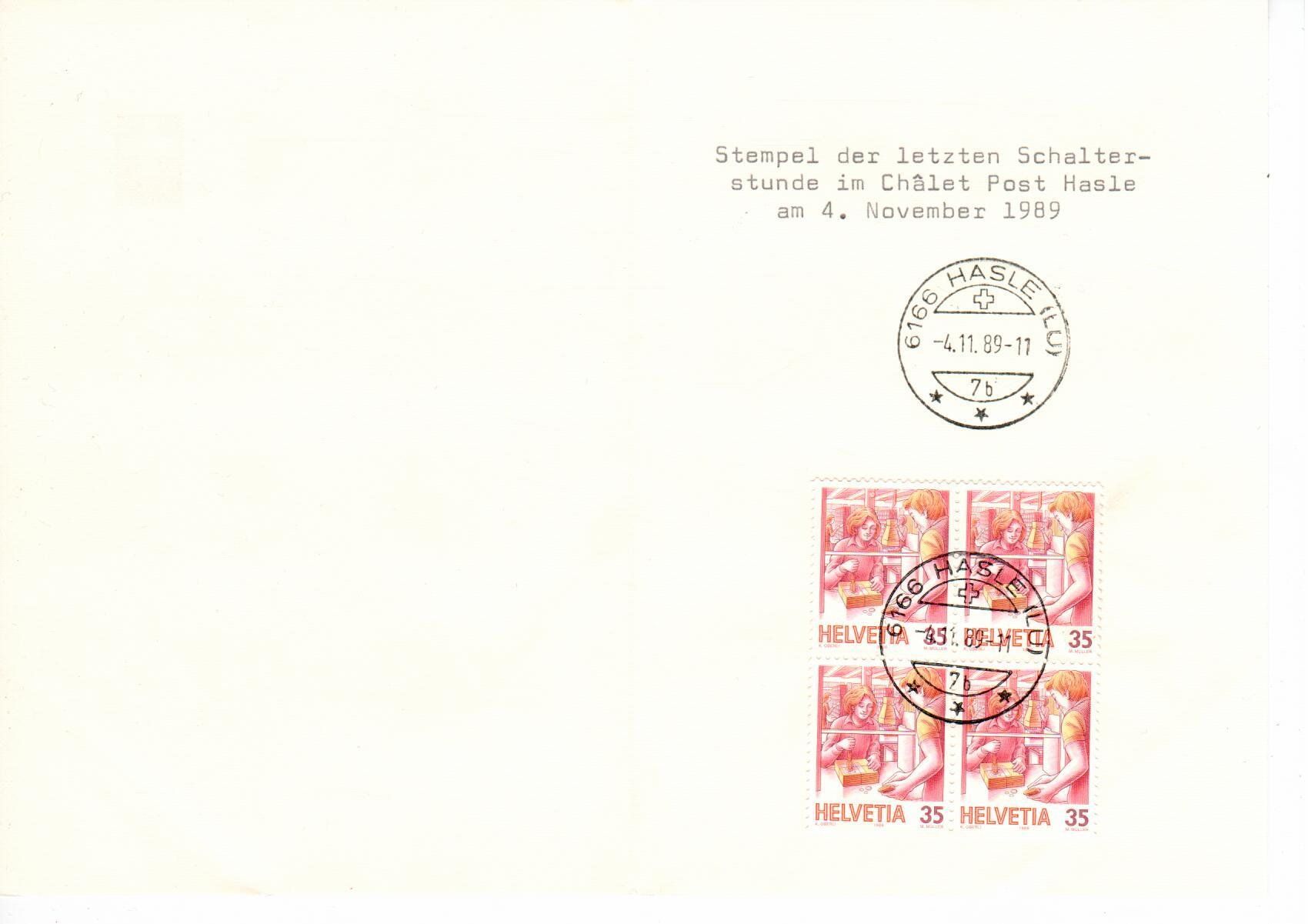 Alle Briefmarken: Stempel der letzten Schalterstunde Post Hasle LU – Gebraucht aus Wolhusen von Curver9