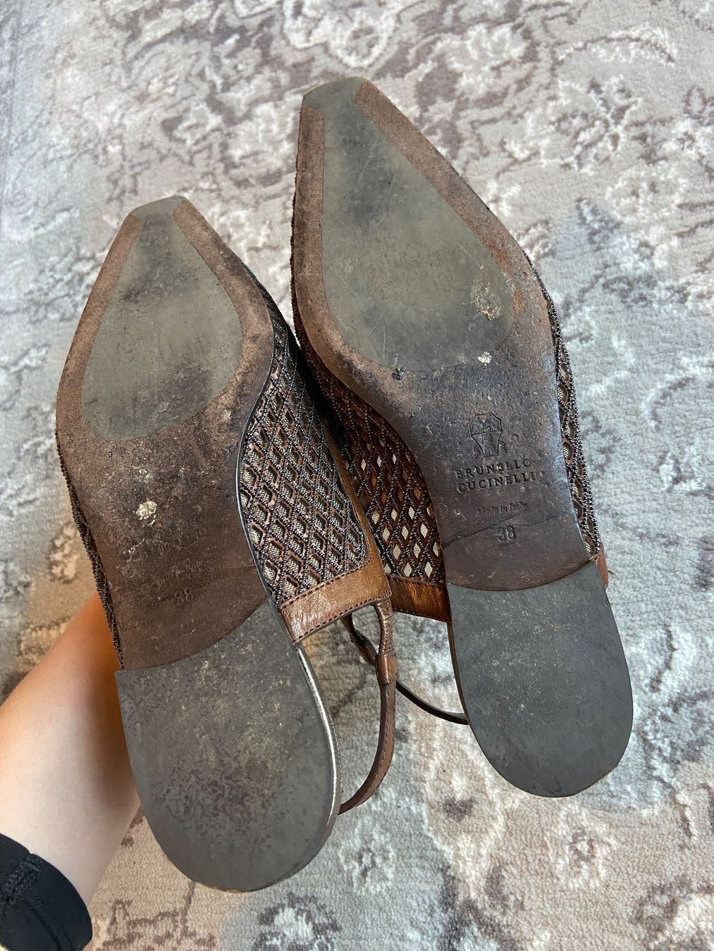 Brunello Cucinelli Scarpe da donna: Brunello Cucinelli Monili Bead Leather Slingback Flats – Usato da Münchenstein venduto da B771 9
