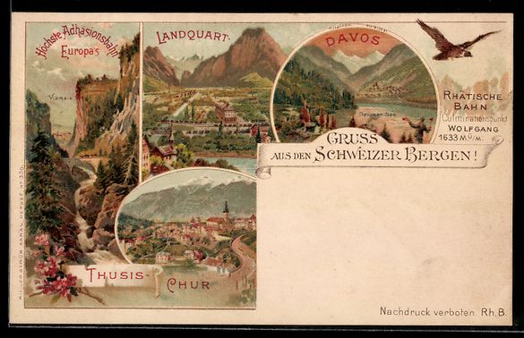 Cartoline postali: Litho Davos, Adhäsionsbahn, Landquart,  – Usato da Berlin venduto da bartko-reher