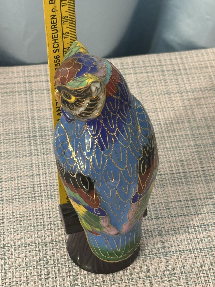 Statuette: Cloisonné Eule auf Holzsockel, China, 17 cm – Usato da Grenchen venduto da swiss.antiques 7