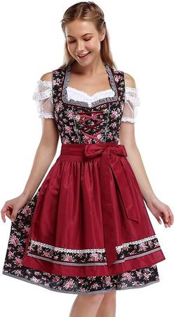 Dirndl Kurz Midi 3tlg. für Oktoberfest-DREI Teilig: Kleid, B