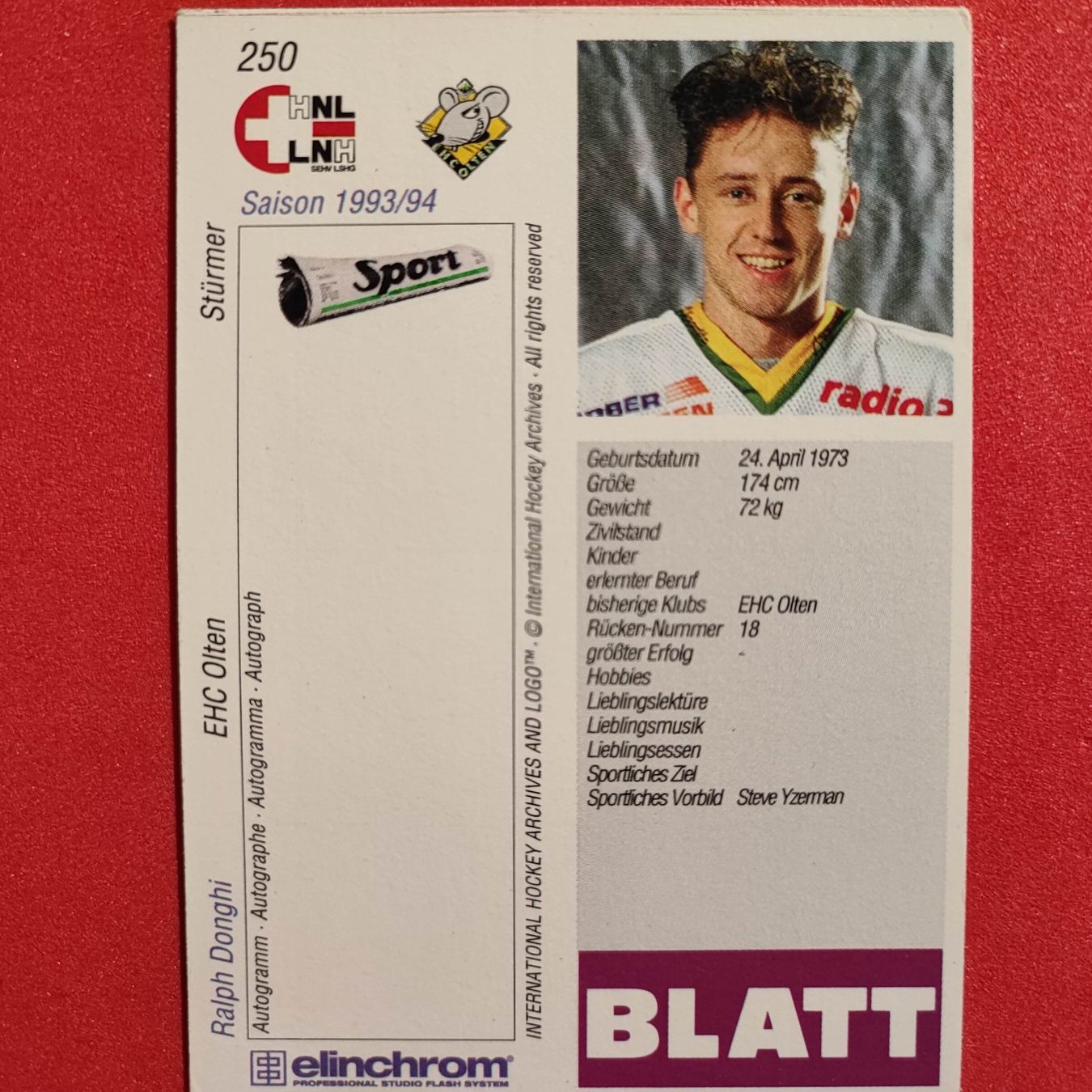 Carte collezionabili: Ralph Donghi - EHC OLTEN - 1993/94 – Usato da Dübendorf venduto da kb86_MOVIE 1