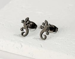 SÜSSE OHRSTECKER, GECKO, EDELSTAHL, SCHWARZ NEU